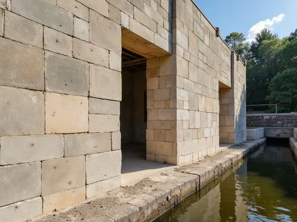 Muret de clôture en pierre calcaire à Niort