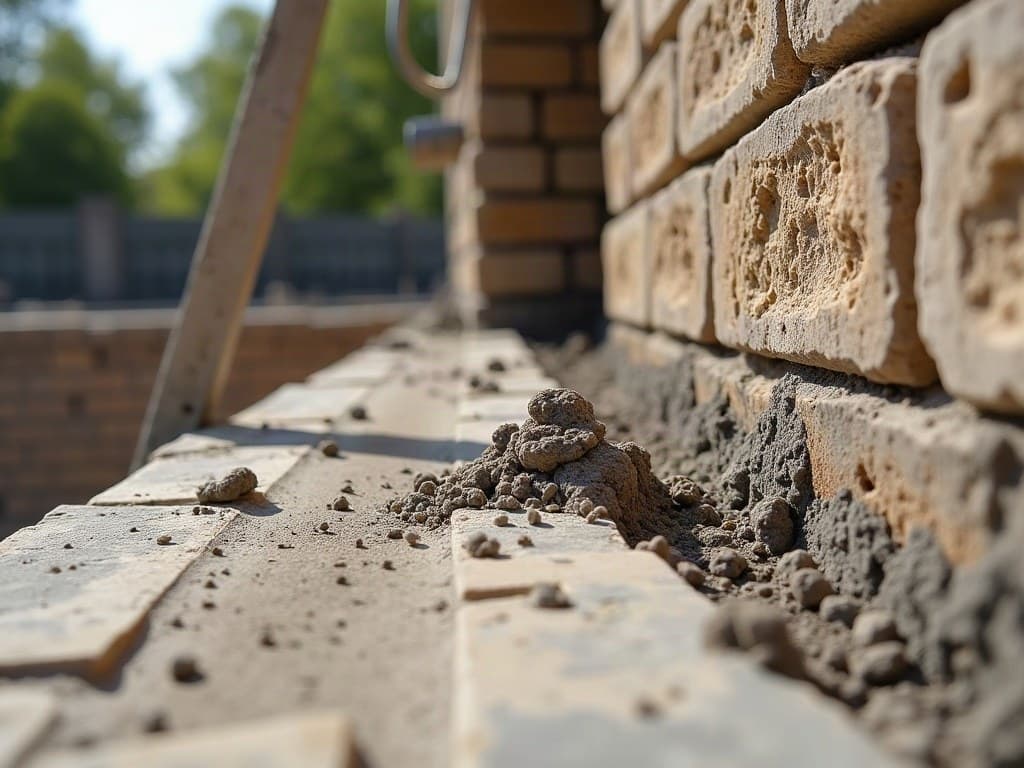 Montée d'un mur de maçonnerie sur un chantier à Bessines, aux portes de Niort
