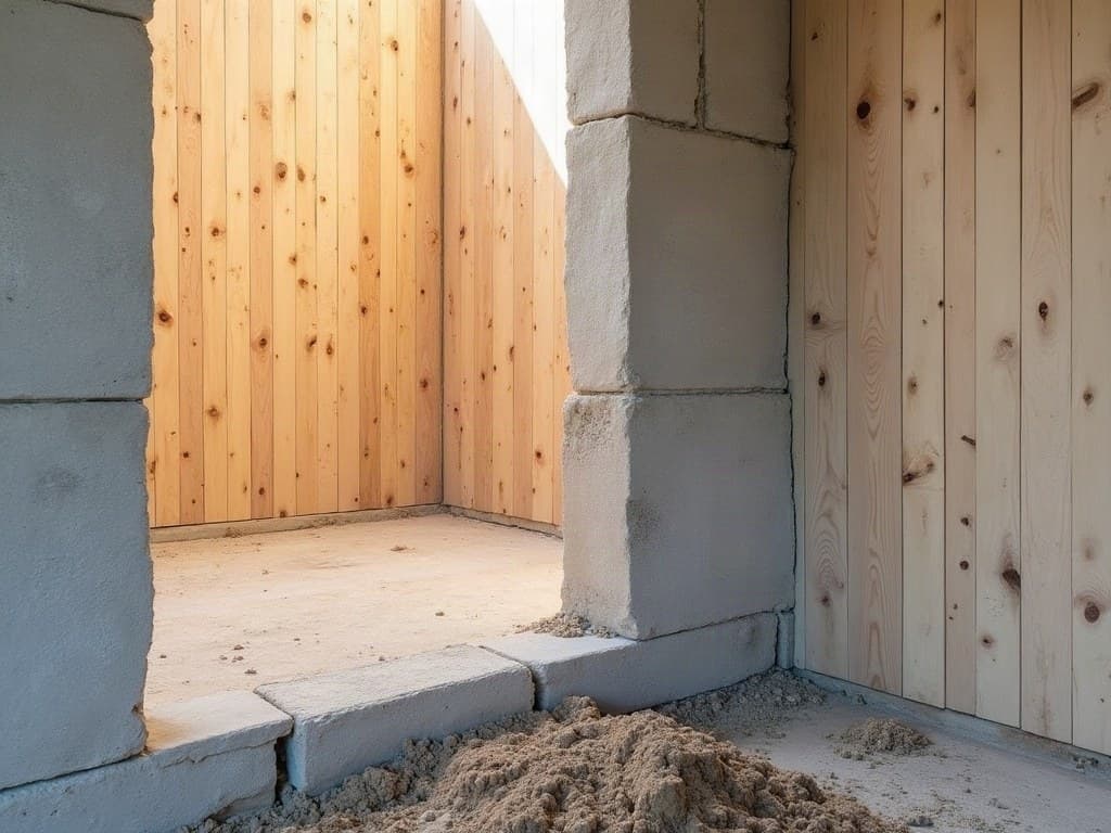 Coffrage bois pour une dalle de plain-pied sur un chantier de maçonnerie à Chauray