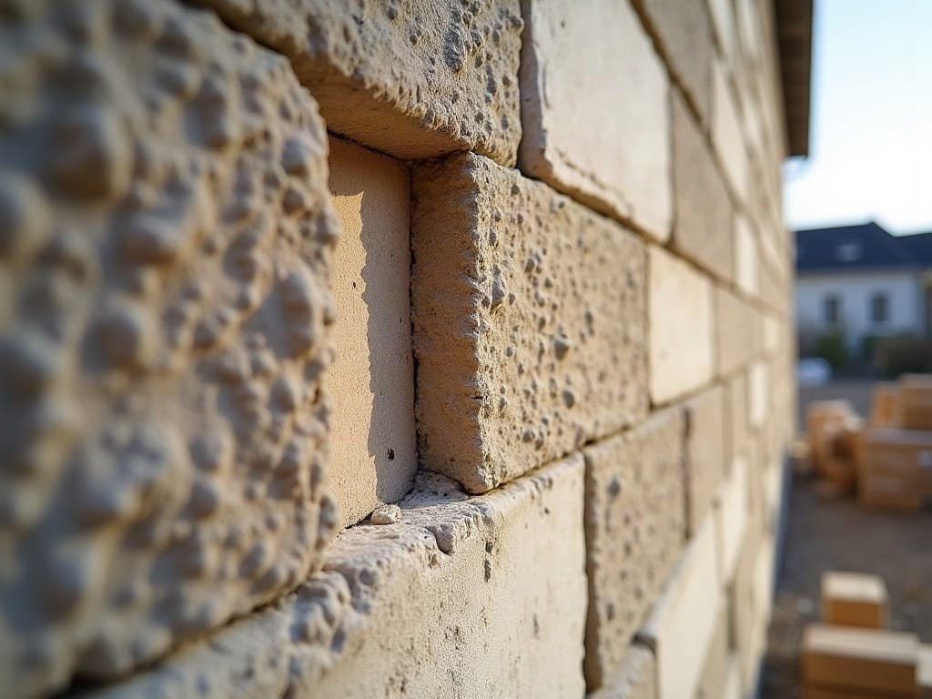 Angle d'un mur en pierre calcaire repris, joints nets et pierre claire, lors d'un chantier à Coulon, capitale de la Venise Verte