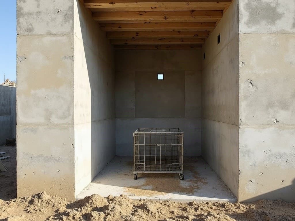 Volume en parpaing enduit avec charpente bois apparente lors d'un chantier de maçonnerie à Frontenay-Rohan-Rohan