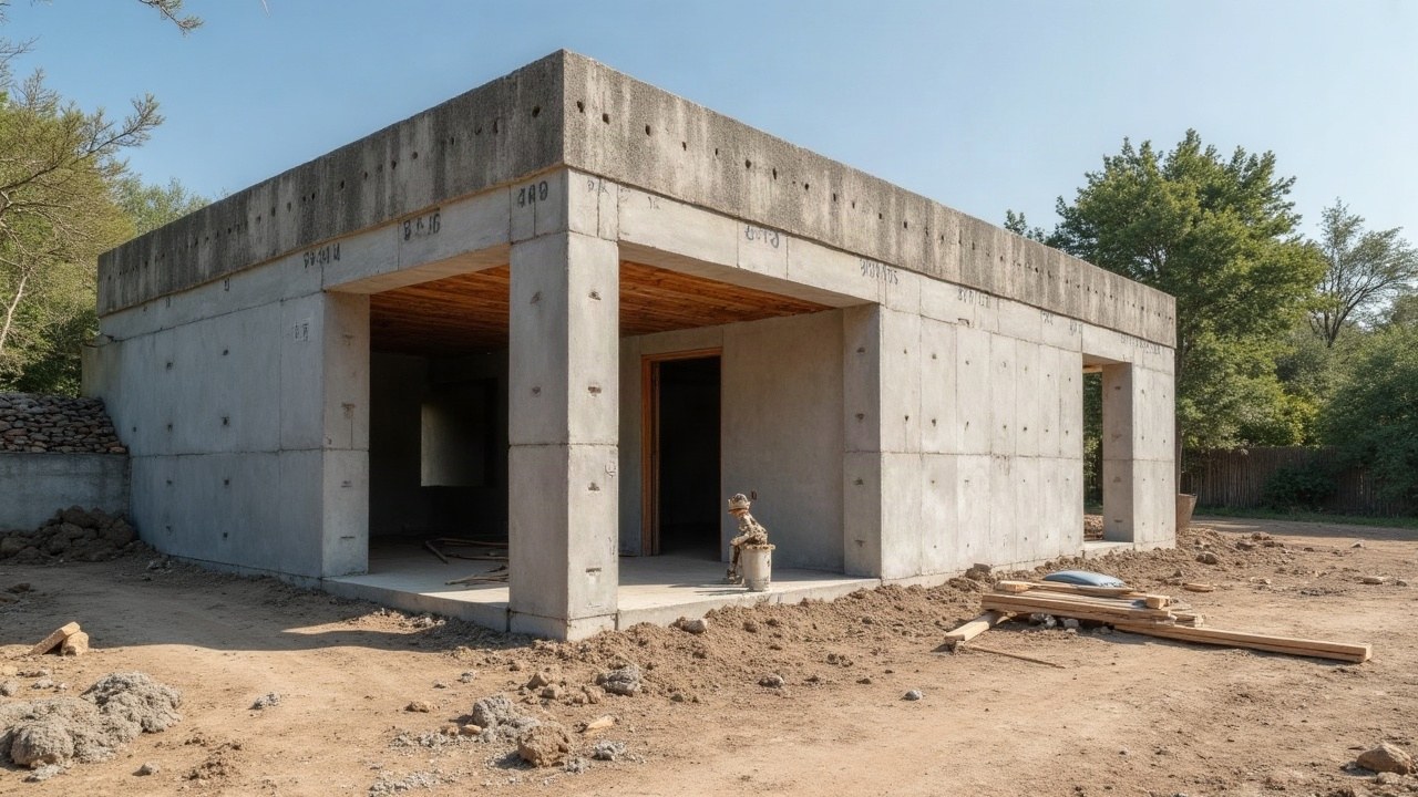 Chantier de maçonnerie sur un pavillon d'une commune du bassin niortais, mur en parpaing en cours de reprise